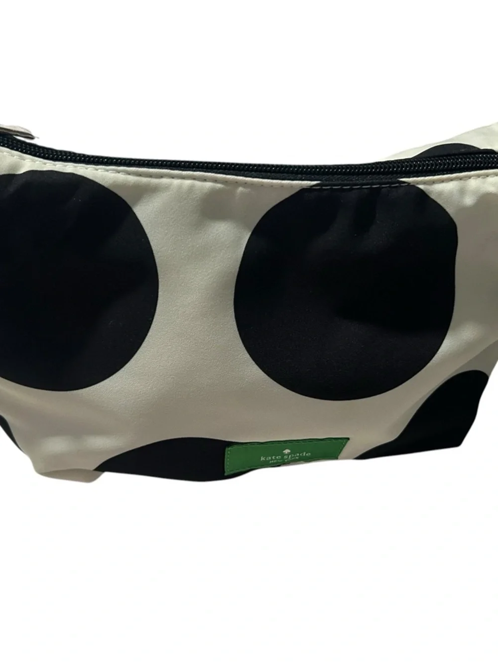 kate spade Black and White Polka Dot Shoulder Bag with Green Accent